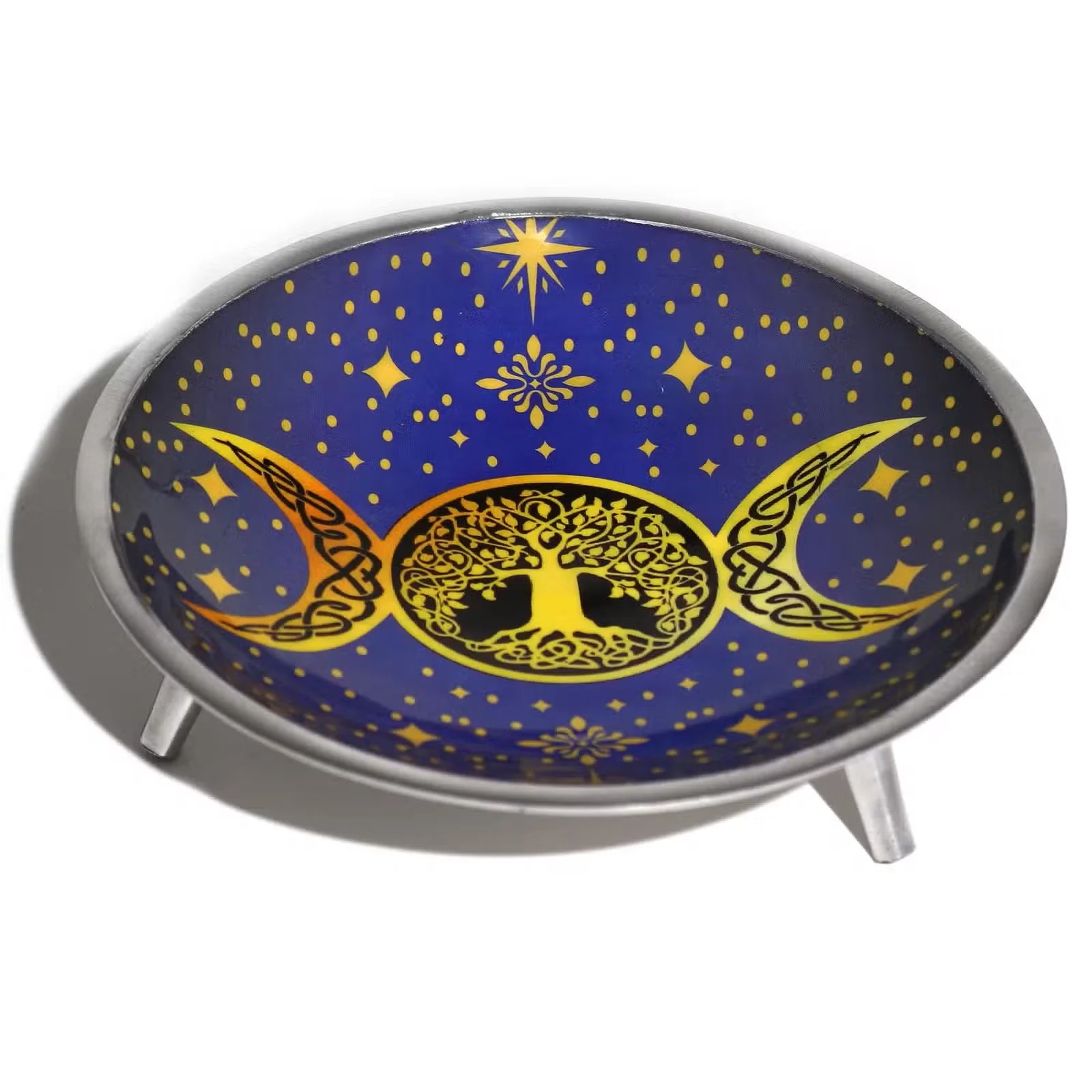 Triple Leg Enamelled Offering Plate - Purple Triple Moon.jpg