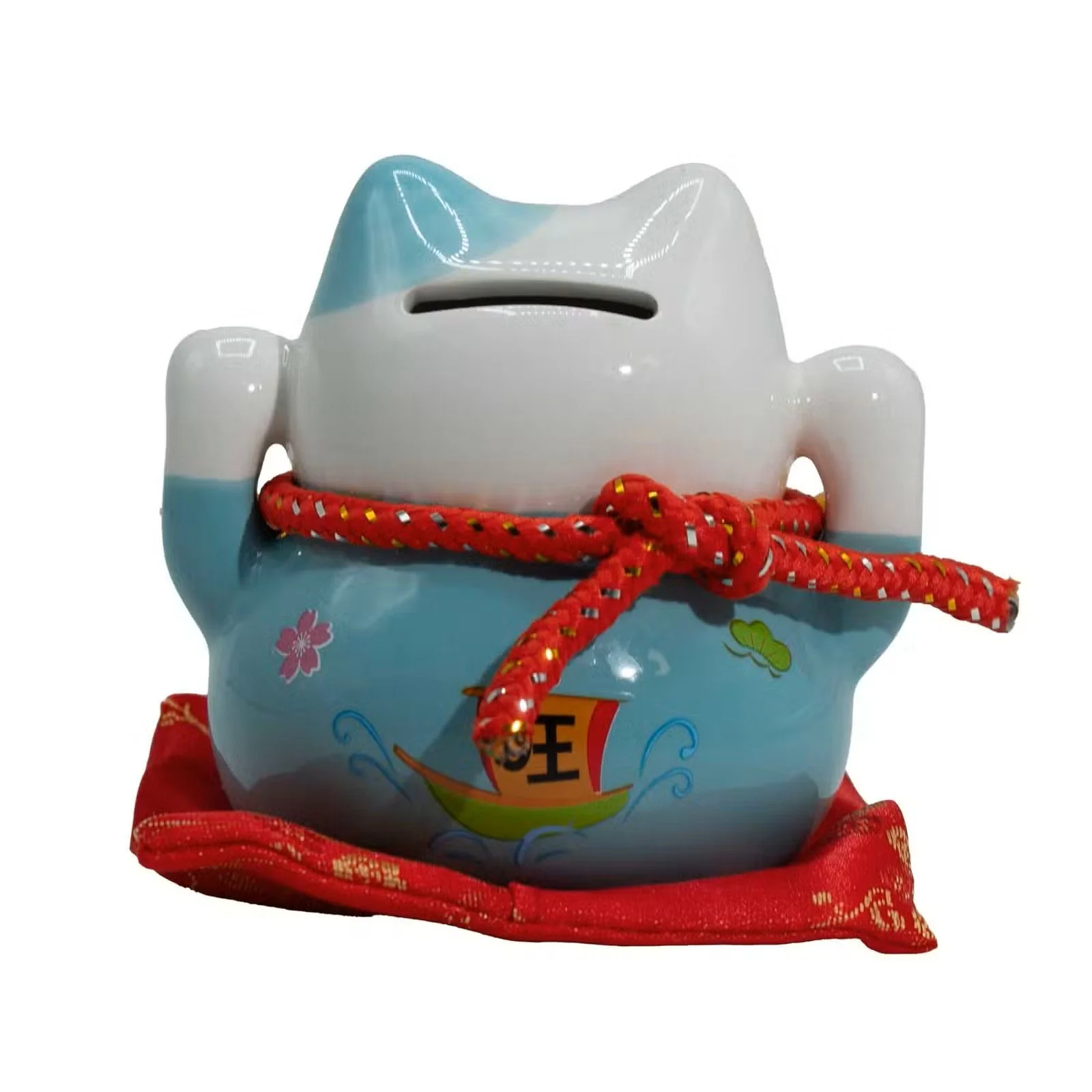 Ceramic Money Cat Bank - Blue on Cushion 3.jpg