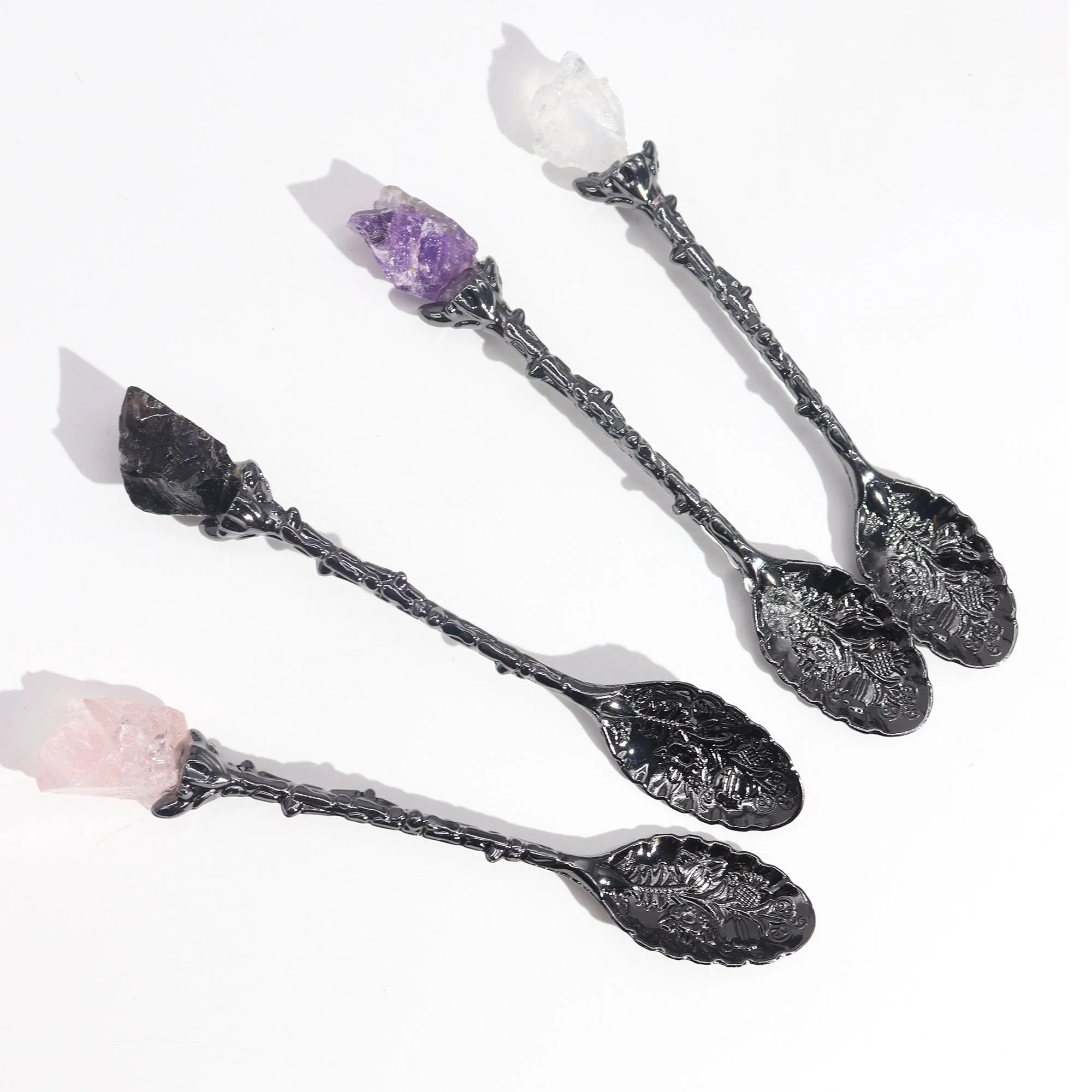 Set of 7 Dark Silver Gemstone Crystal Witch Spoons Image 3.jpeg