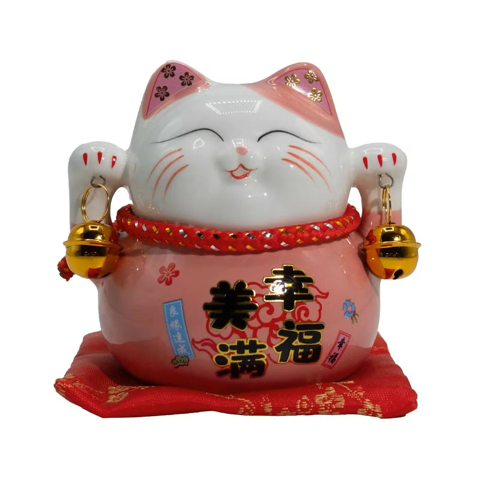 Ceramic Money Cat Bank - Pink on Cushion 1.jpg