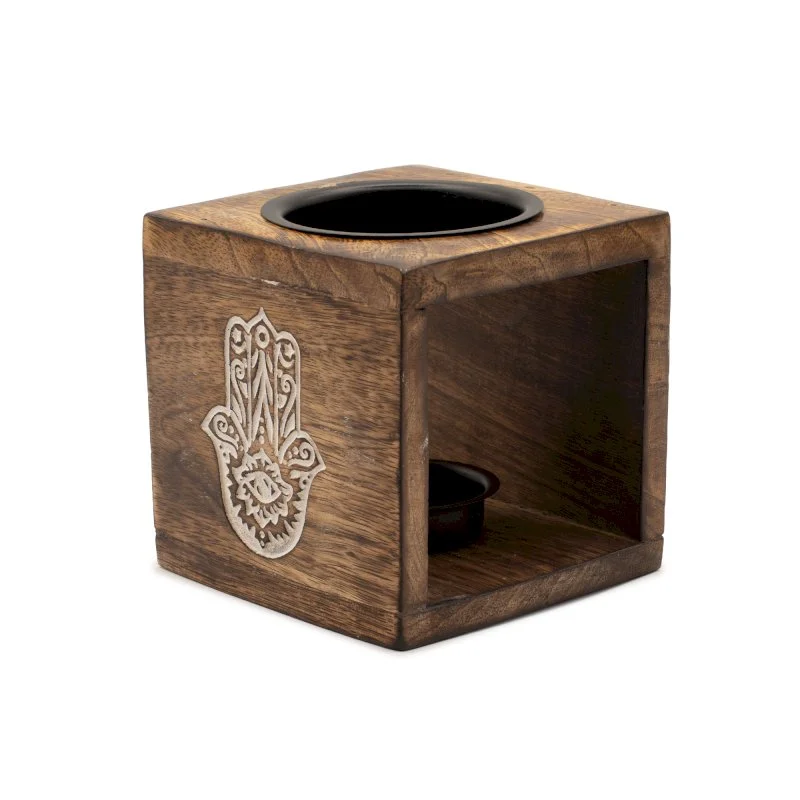 Square Mango Wood Oil Burner - Hamsa Image 1.jpg