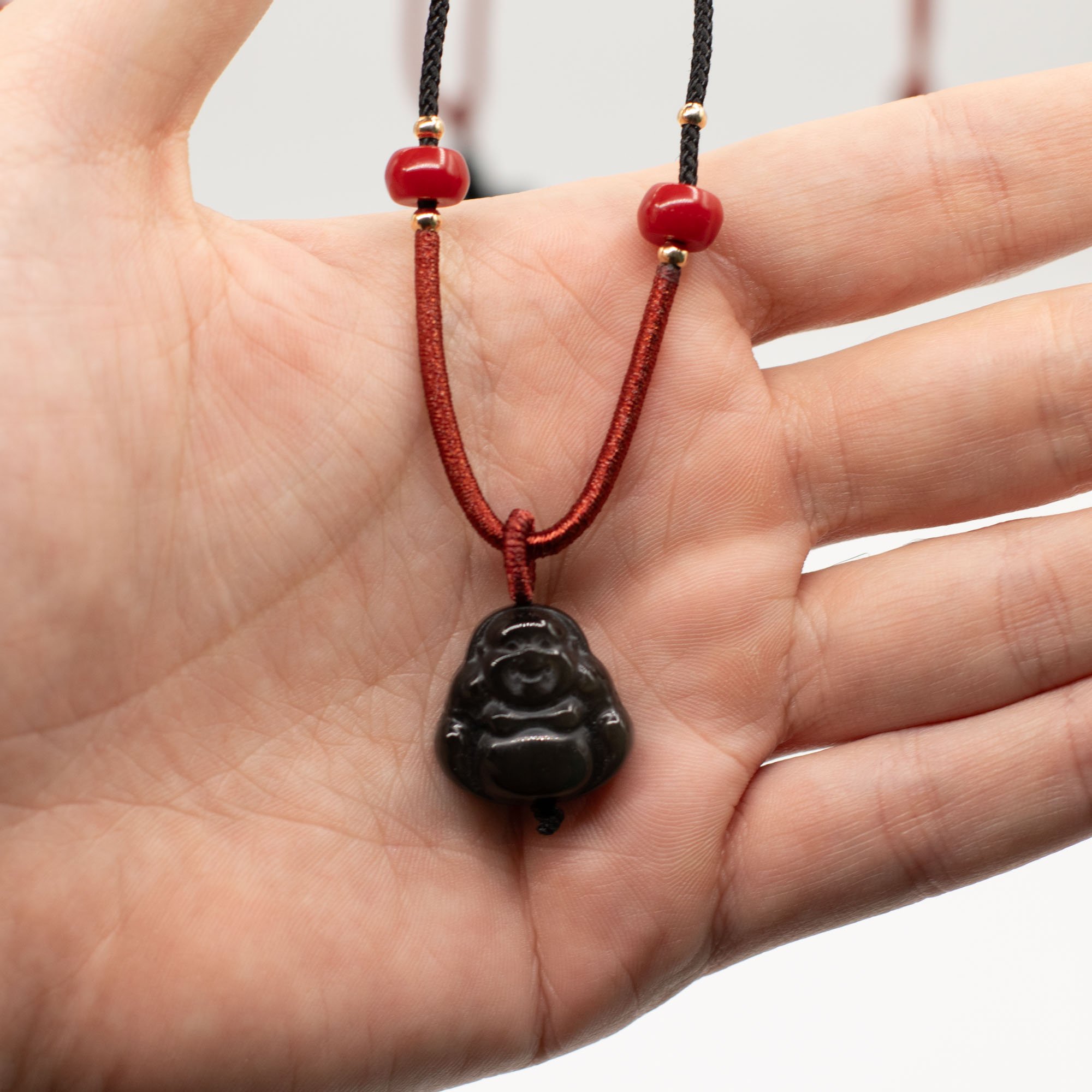 Black Obsidian Buddha Cord gemstone necklace.jpeg