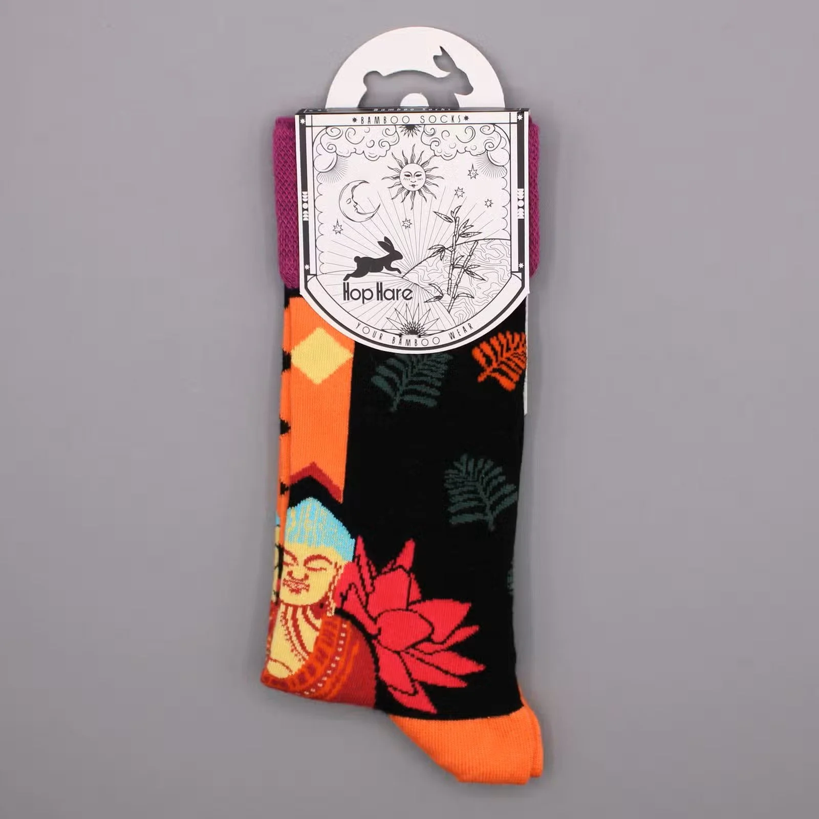 Hop Hare Bamboo Socks SM - Pink Buddha & Lotus 5.jpg