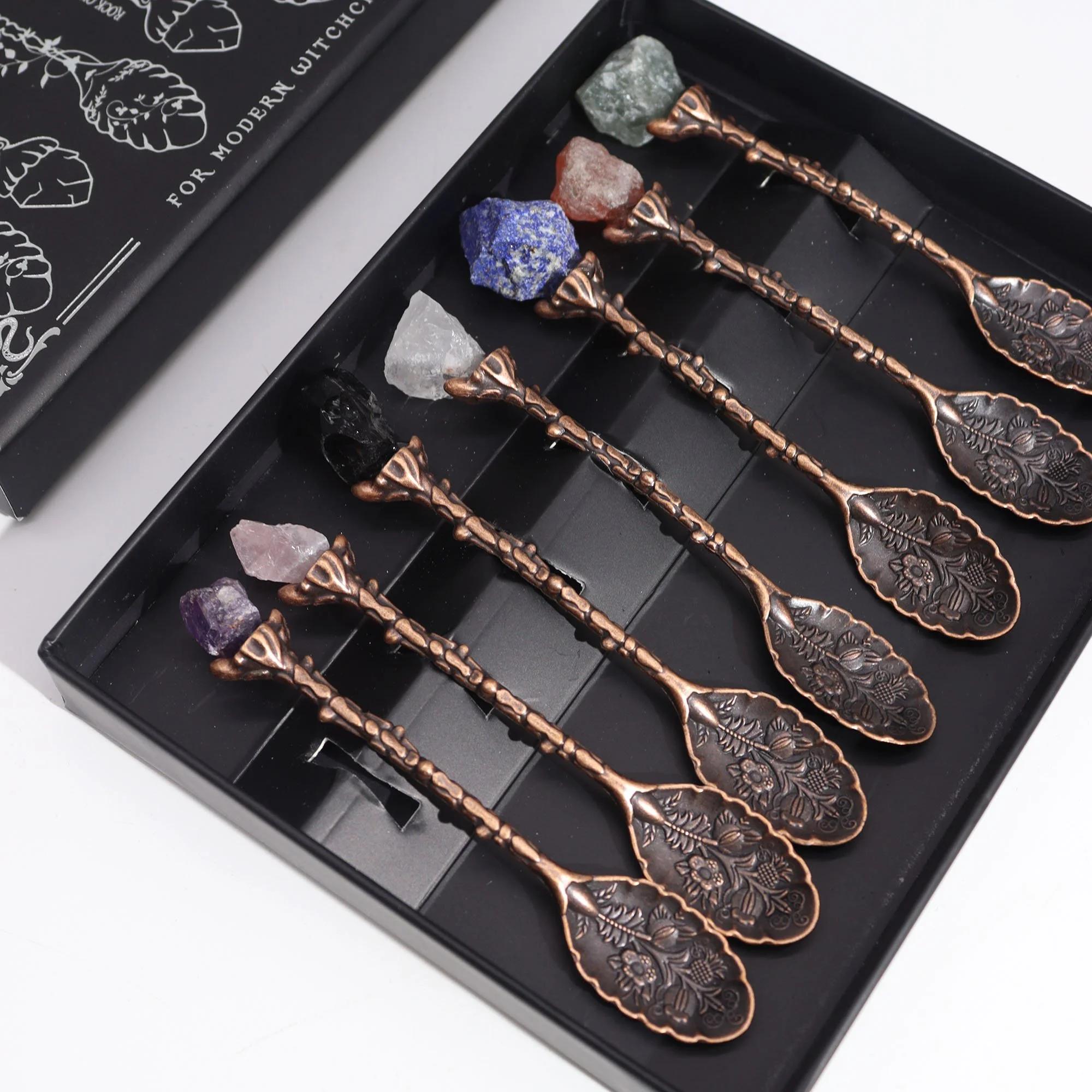 Set of 7 Bronze Gemstone Crystal Witch Spoons Image 2.jpeg