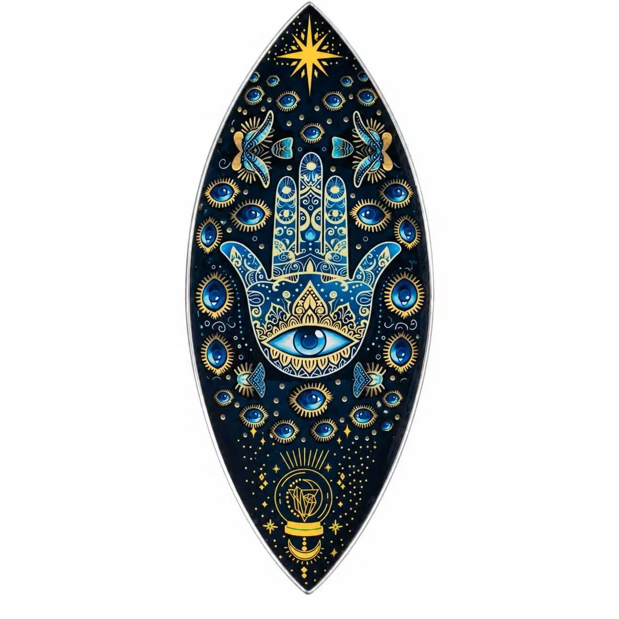 Enamel Incense Bowl - Aluminum - Blue Hamsa 1.jpg