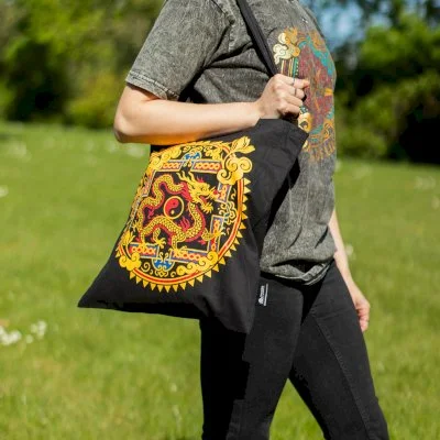 Dragon Yin Yang Black Cotton Tote Bag Image 4.jpg