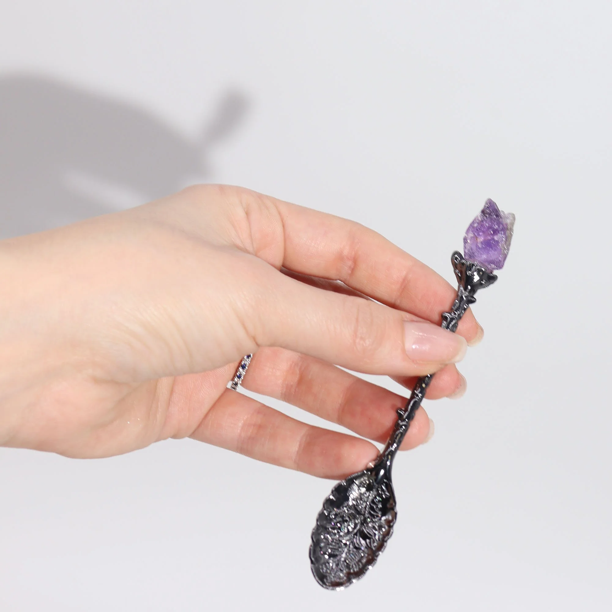 Set of 7 Dark Silver Gemstone Crystal Witch Spoons Image 4.jpeg