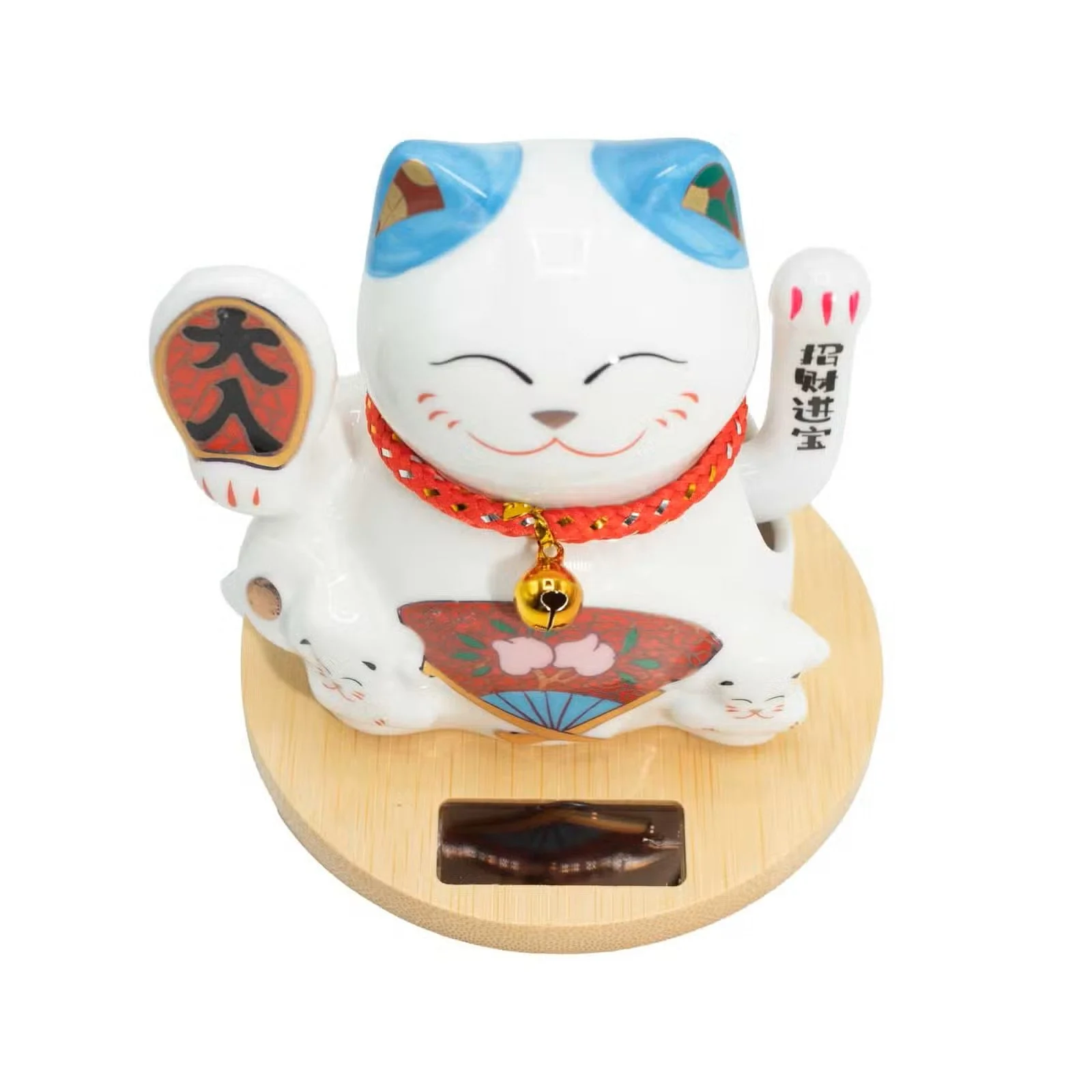 Solar Money Cat Wooden Base - Blue moving Hand 3.jpg