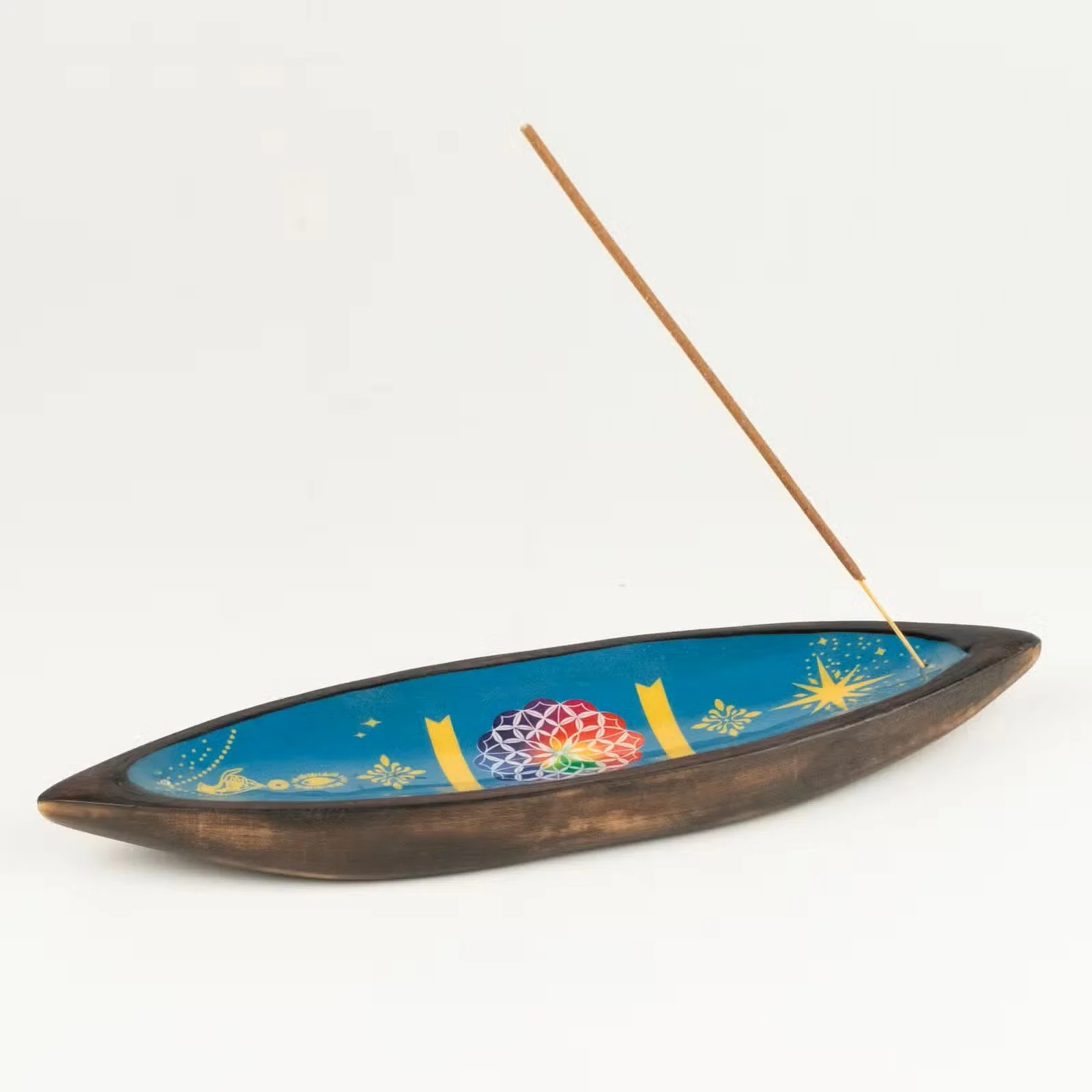 Enamel Incense Bowl - Mango Wood - Mandala 5.jpg