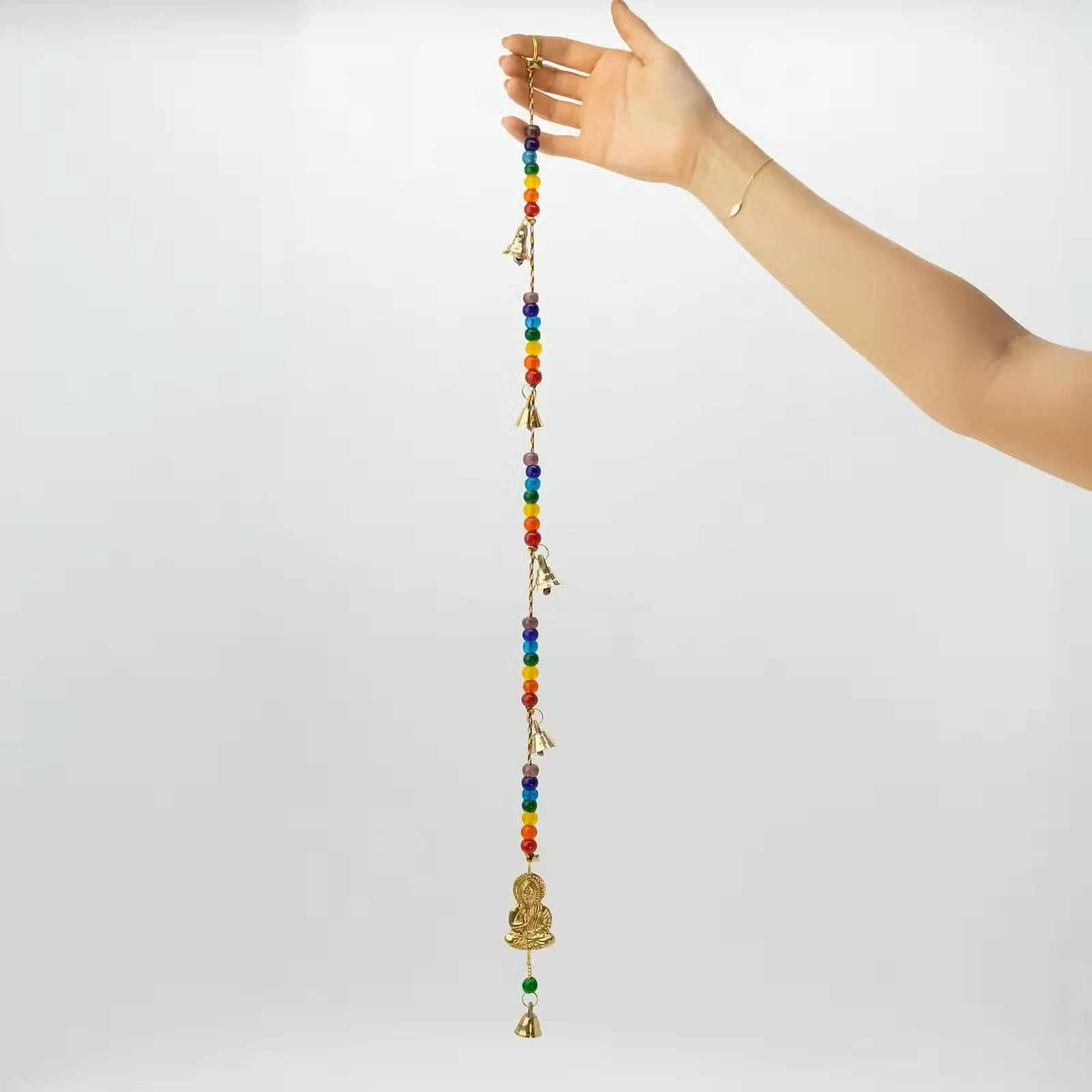 Indian Chimes - Brass Buddha with Chakra Beads String Bells 53cm 4.jpg