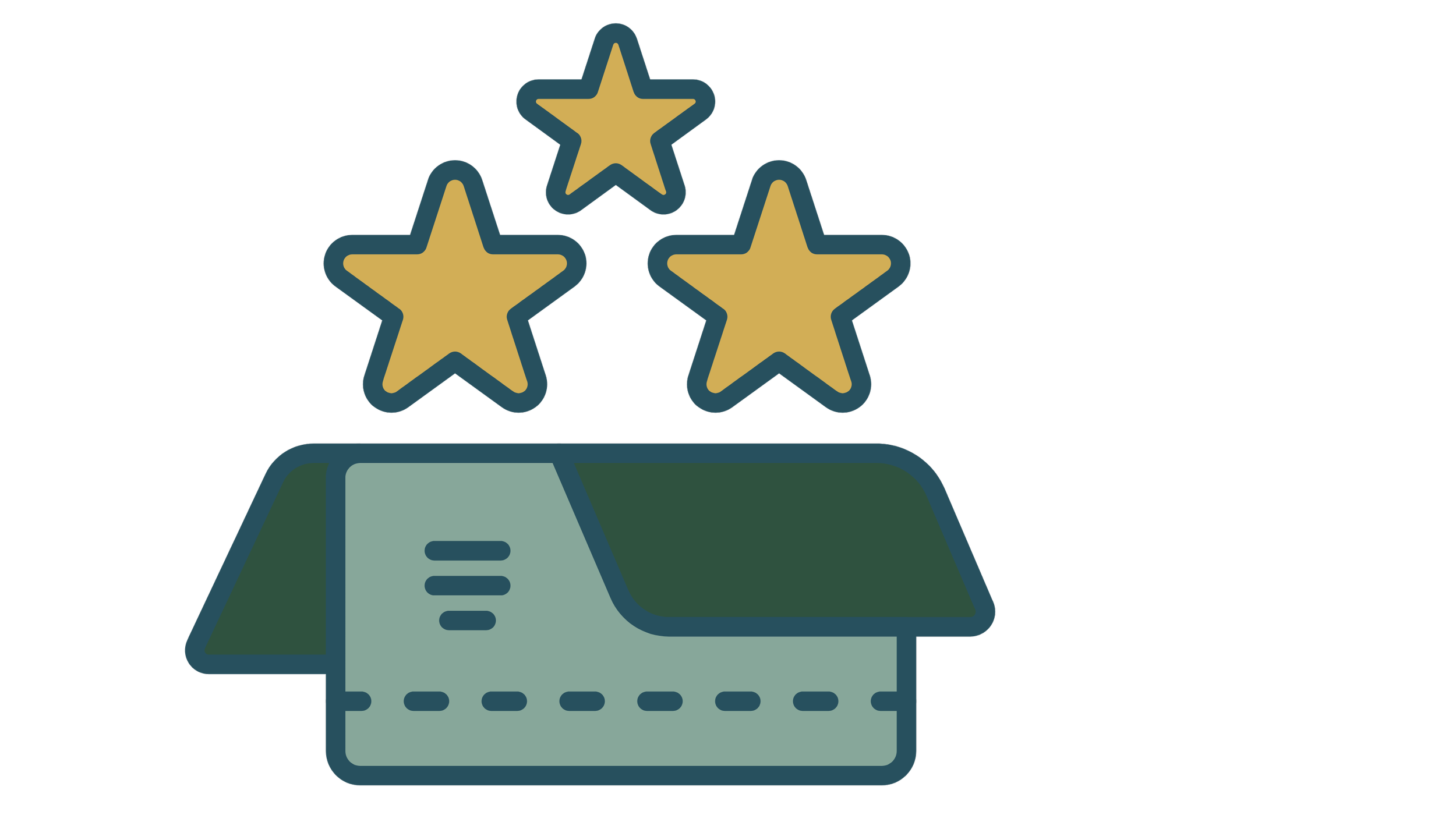 Digital illustration of a box with three golden stars above it, representing a review or rating.