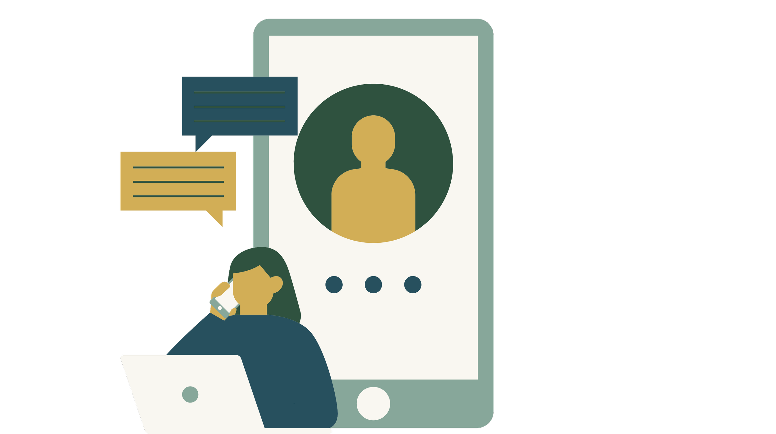 Image of a person having conversations using phone, computer, and instant messaging