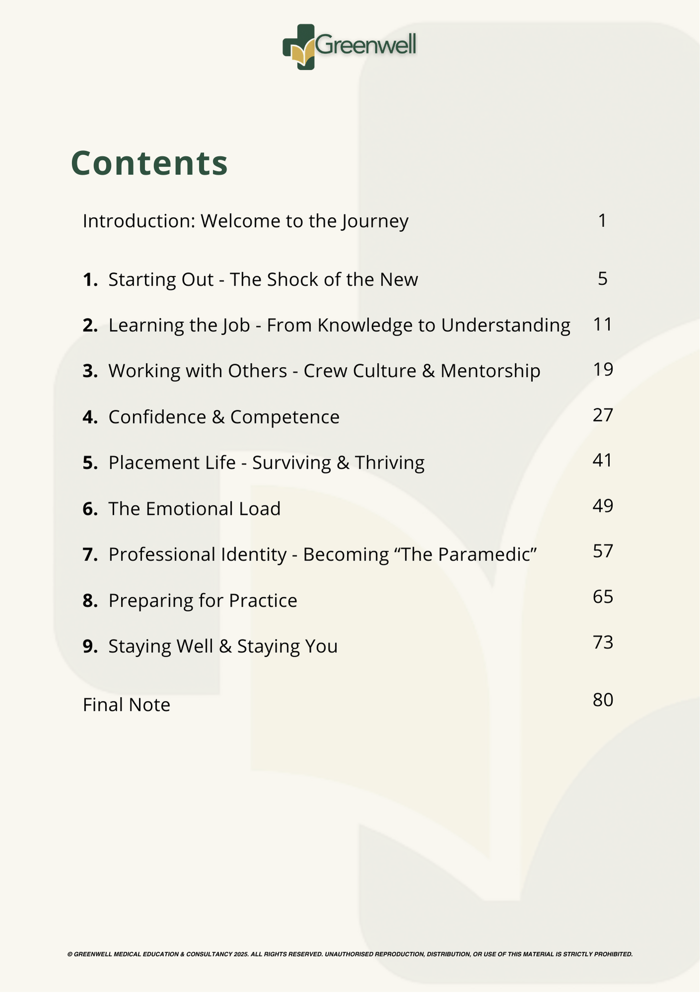 Greenwell Guide to Being a Student Paramedic Contents