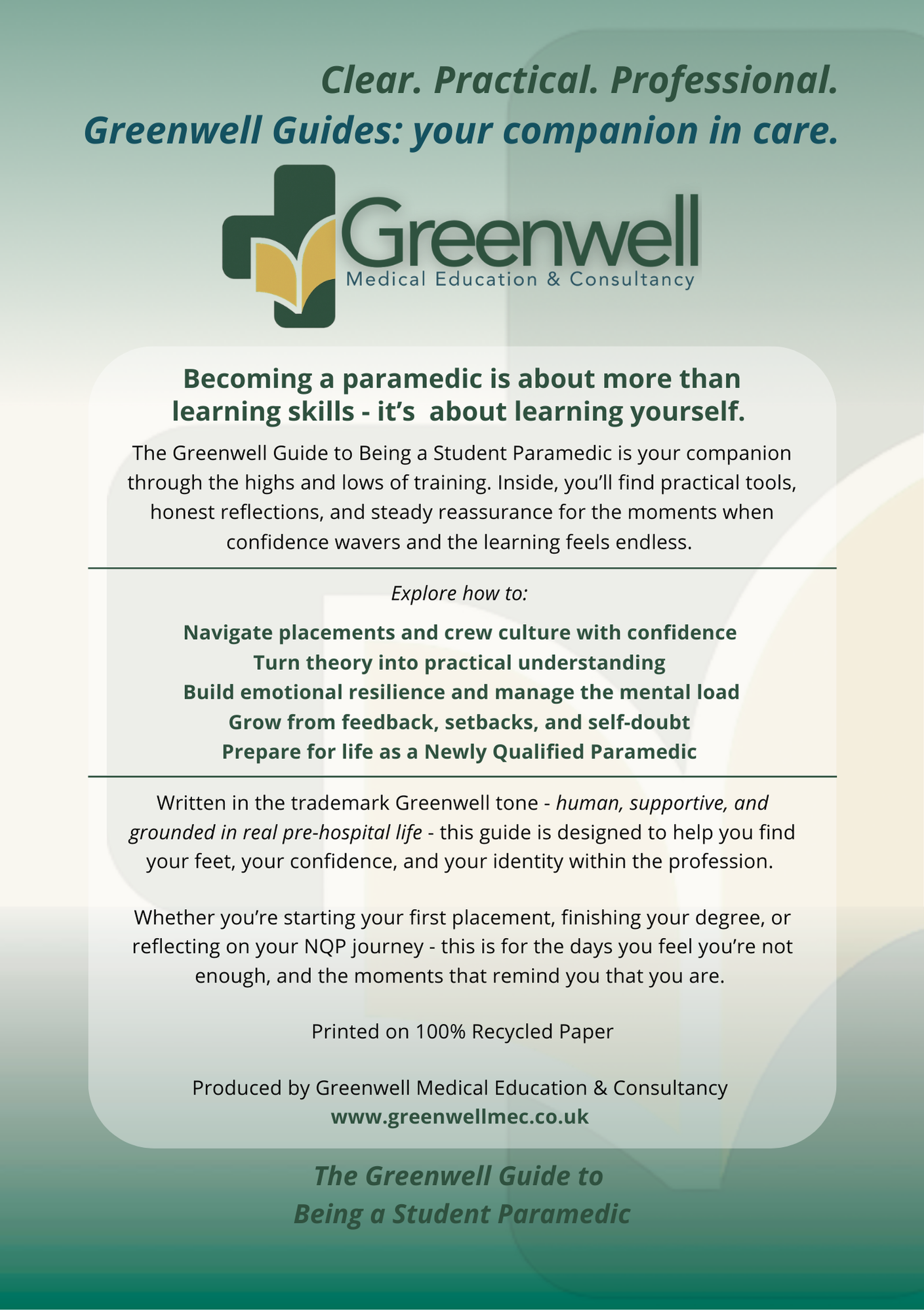 Greenwell Guide to Being a Student Paramedic Rear Cover