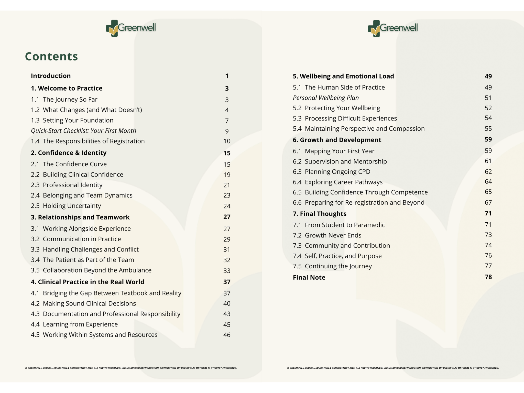 Greenwell Guide to Transitioning to Practice Contents