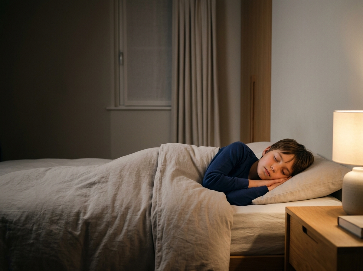 Child sleeping on their side, representing mouth breathing and sleep concerns in children.