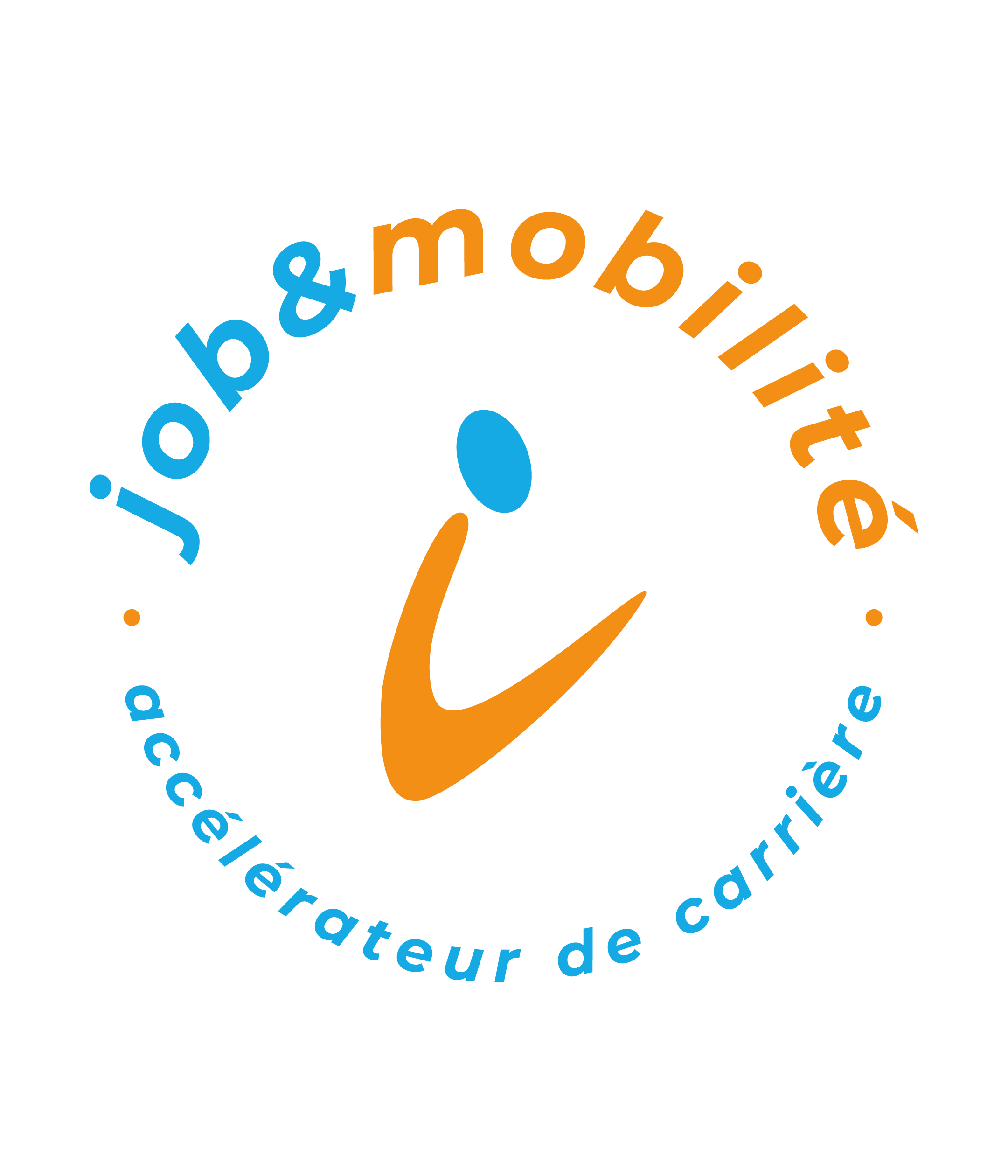 Logo de Joob & Mobile, un cercle avec une icône stylisée d'un mobile, le texte 'joob & mobile' en orange en haut, et 'le cackle' en bleu en bas, autour du cercle.
