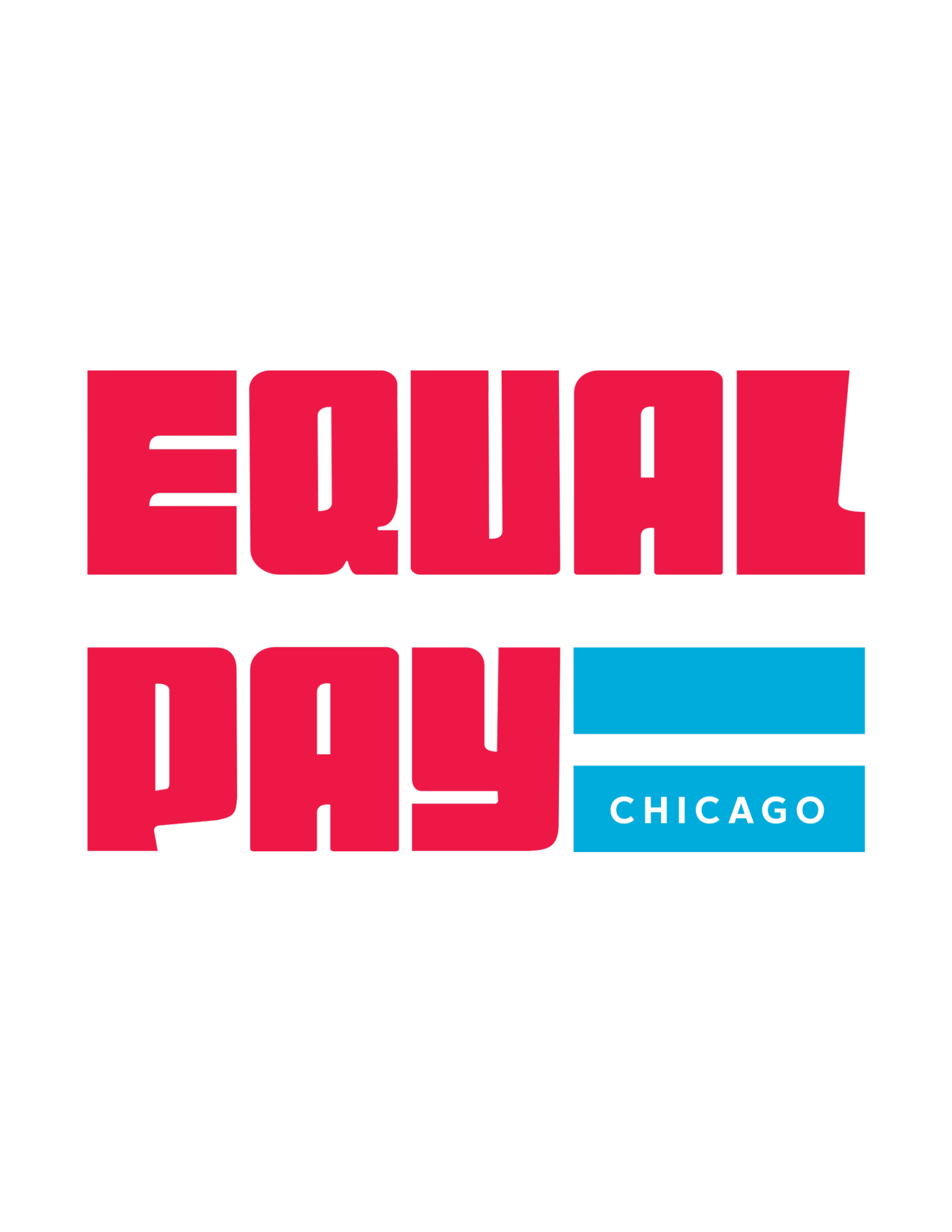 Logo for Equal Pay Chicago with red bold text and blue accents.