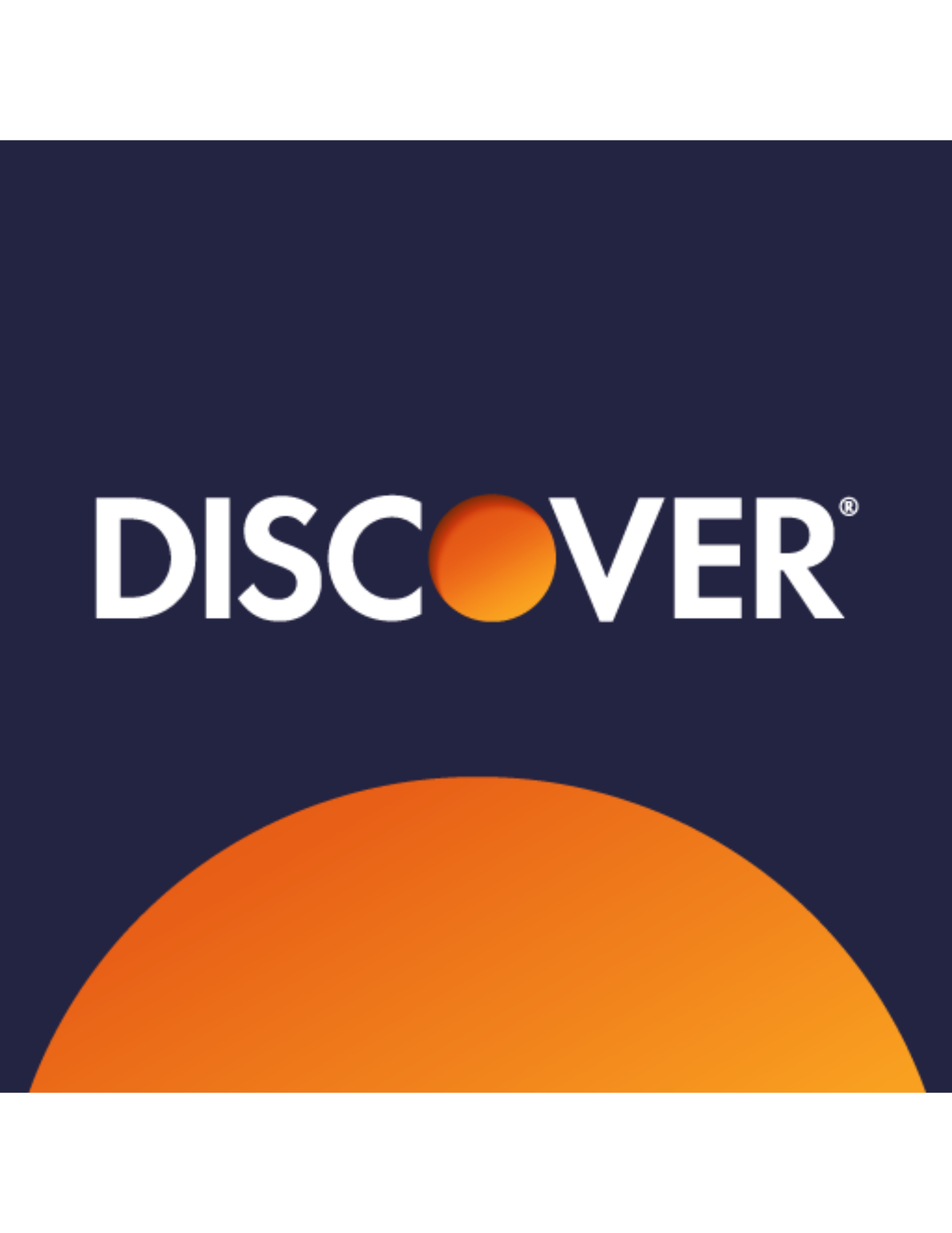 The word 'Discover' with an orange sun replacing the letter 'O', against a navy blue background.