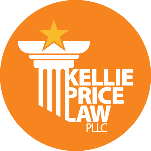 Logo of Kellie Price Law PLLC with an orange circular background, a stylized column topped with a star, and the firm name in white text.