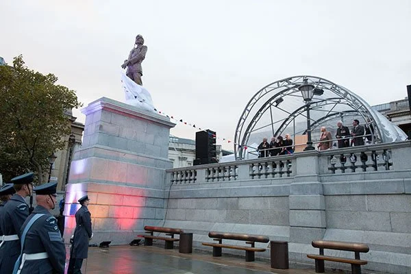 The Statue unveiled by Sir Keith Parks's surviving family a dignitaries