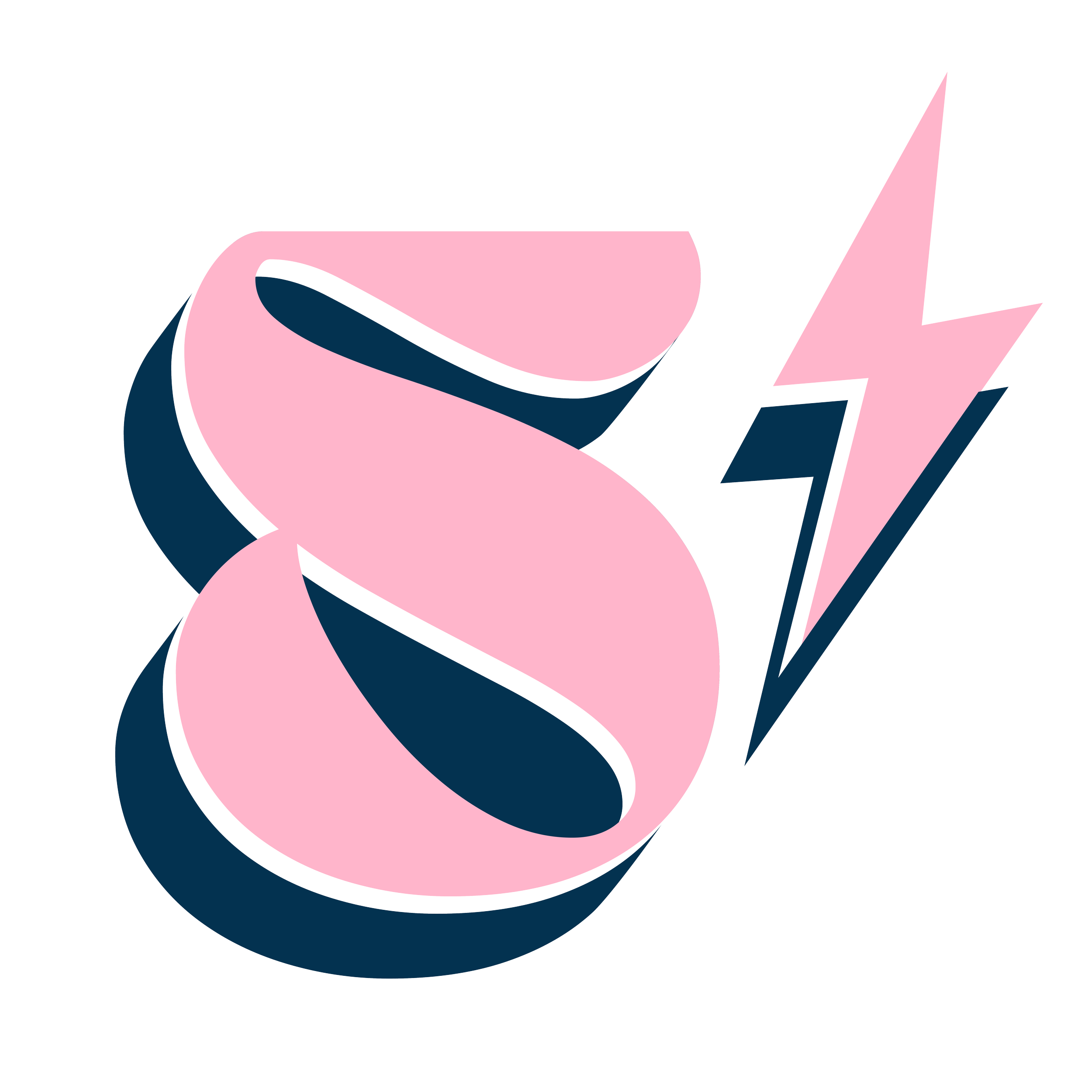 Stylized pink letter S with dark blue shadowing, and a purple lightning bolt behind it.