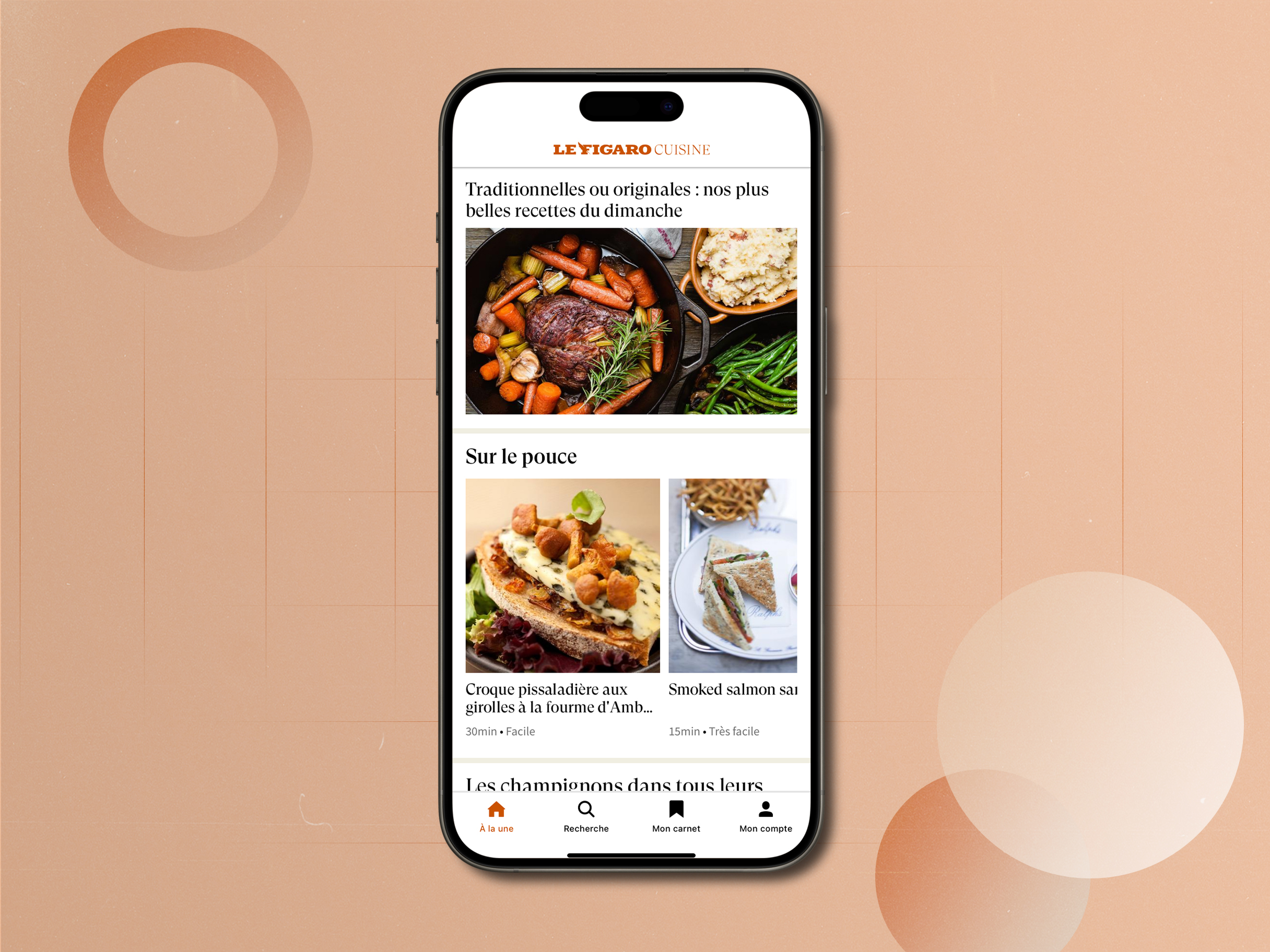 Capture d'écran d'une application mobile affichant des recettes culinaires