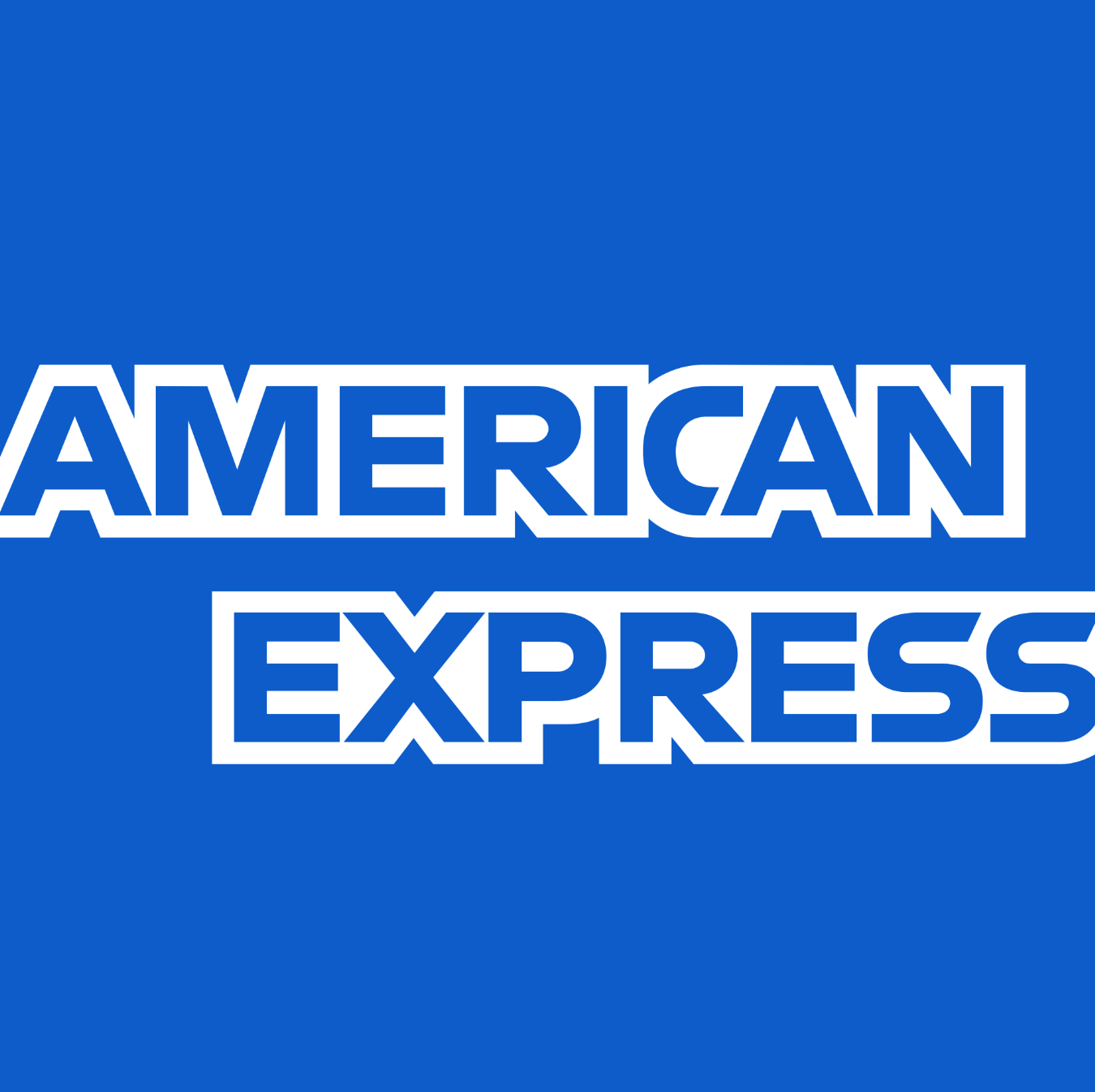 Logo de American Express avec un fond bleu et le texte blanc.