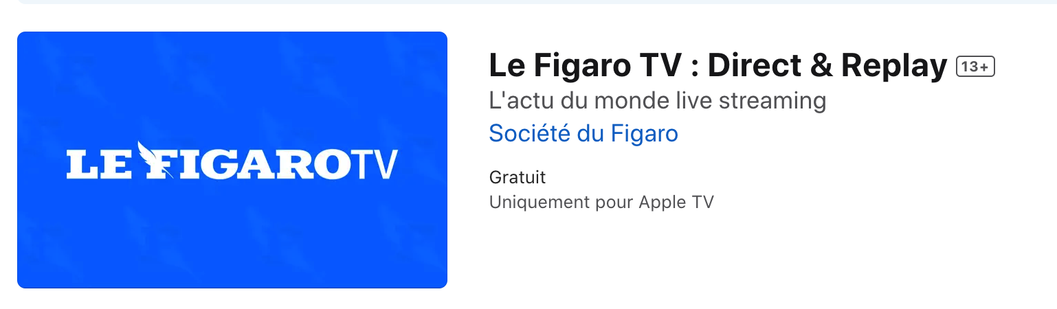 Logo bleu avec le texte blanc 'LE FIGARO TV' en gras.
