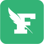 Logo avec une aile et une épée stylisée sur un fond vert