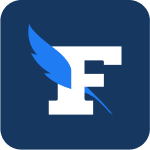 Logo avec une aile bleue et un 'F' blanc sur un fond bleu