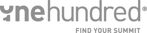 Logo with the text 'one hundred' and 'FIND YOUR SUMMIT' below.