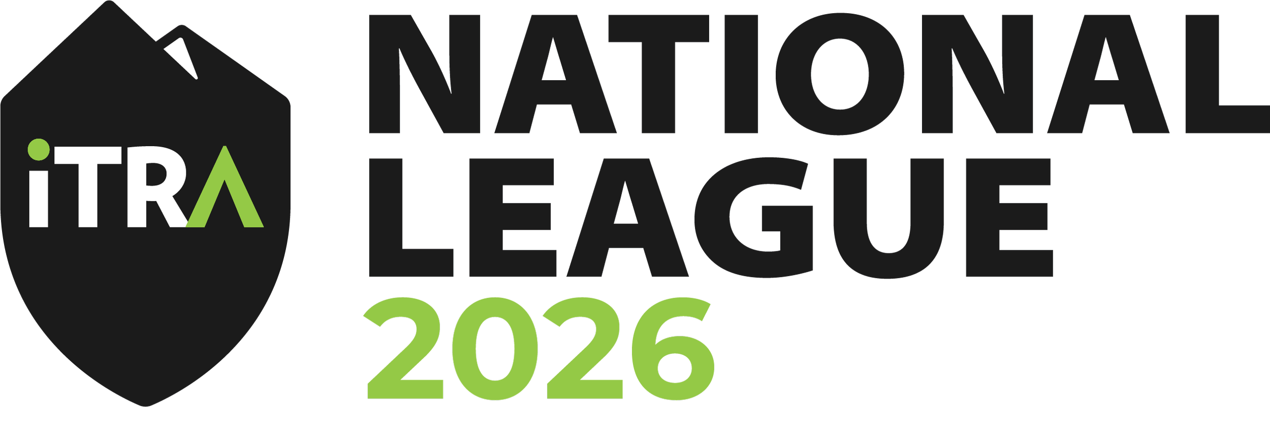 Logo of the International Trapshooting Association (ITA) for the 2026 National League, featuring a black shield with "ITA" in white and green letters, alongside black text reading "NATIONAL LEAGUE 2026".