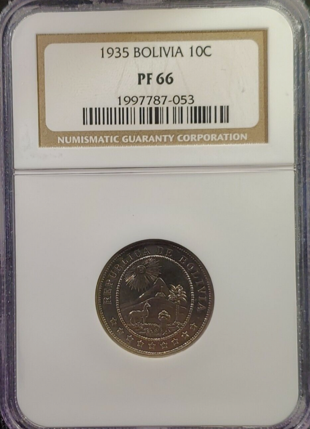 1935 BOLIVIA PF 66 NGC 10 C RARE COIN