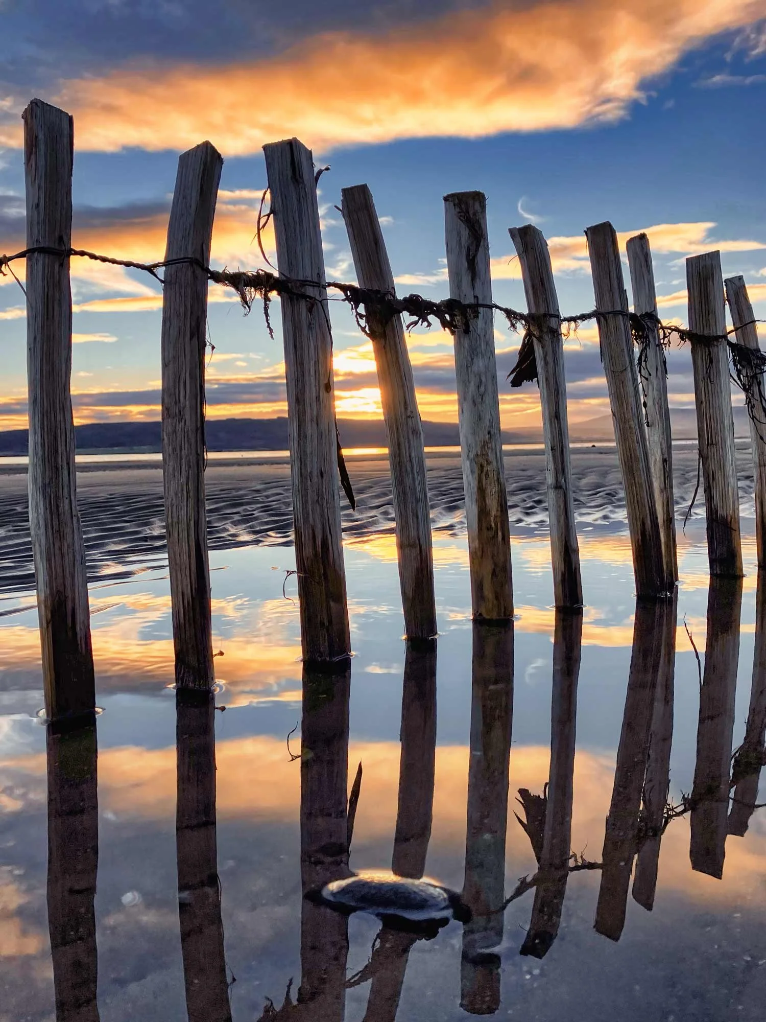 Wooden-fence-reflecting-in-seawater-on-a-sandy-beach-at-sunset.jpg