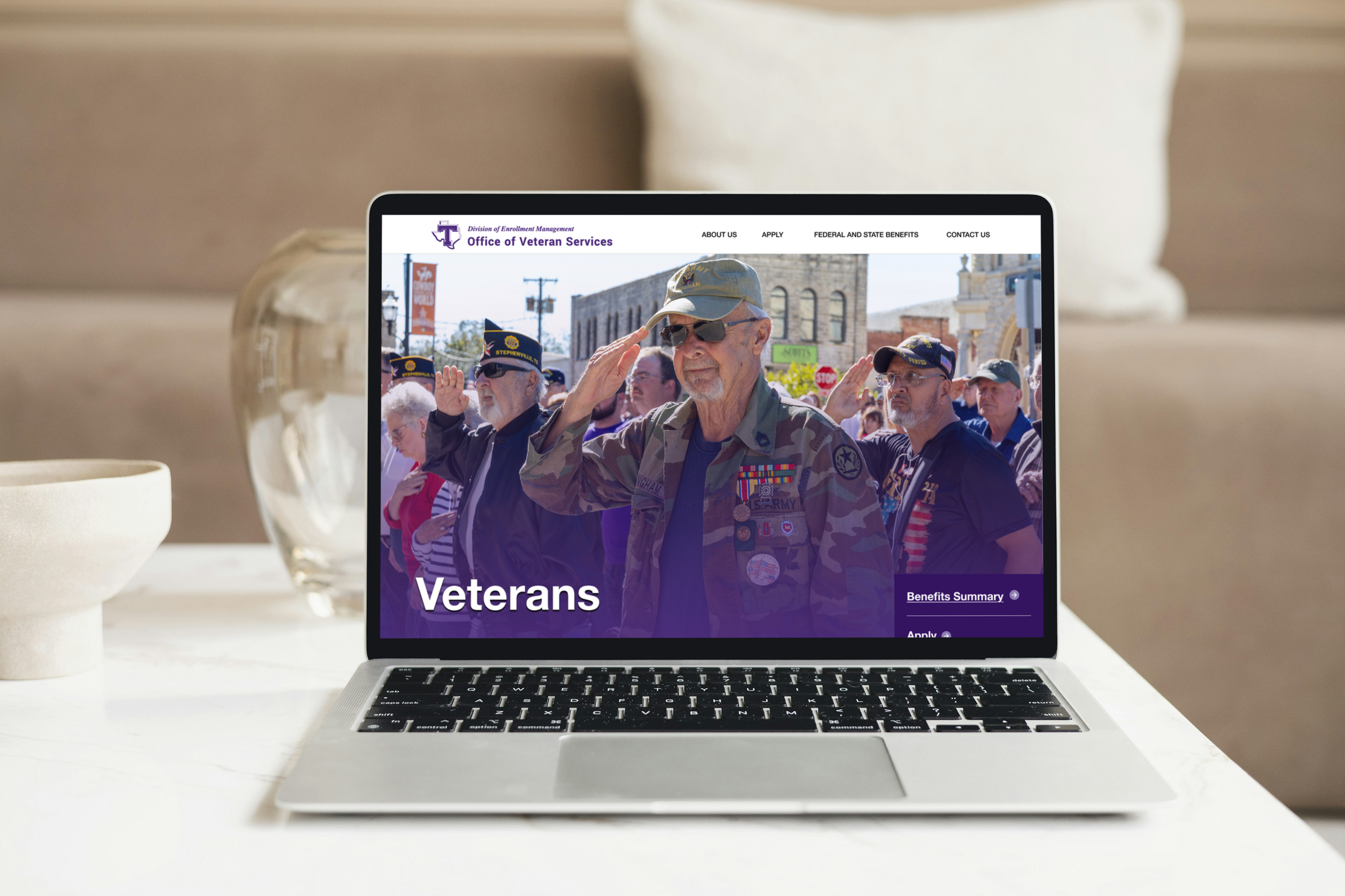Subpage of Veteran Support Services mockup.