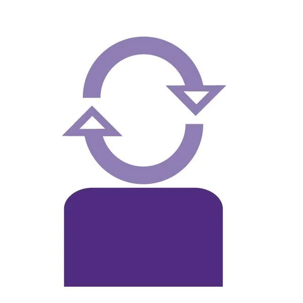 A purple person with arrows.