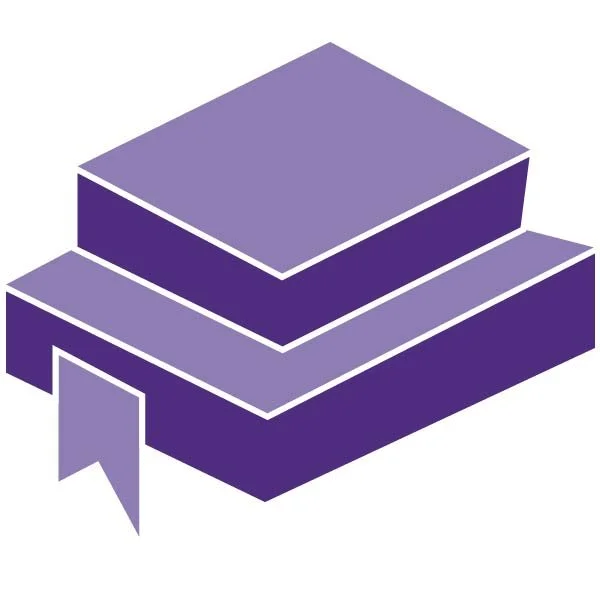 A set of purple book on top of each other.