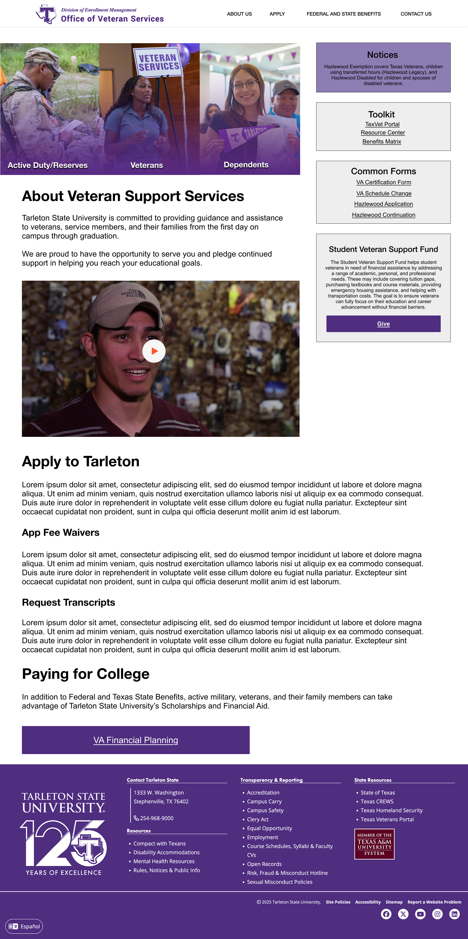 Full Figma file of Veterans Support Services home page.