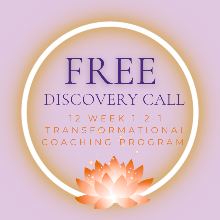 Invitation for a free discovery call with a 12-week transformational coaching program, featuring a lotus flower design.