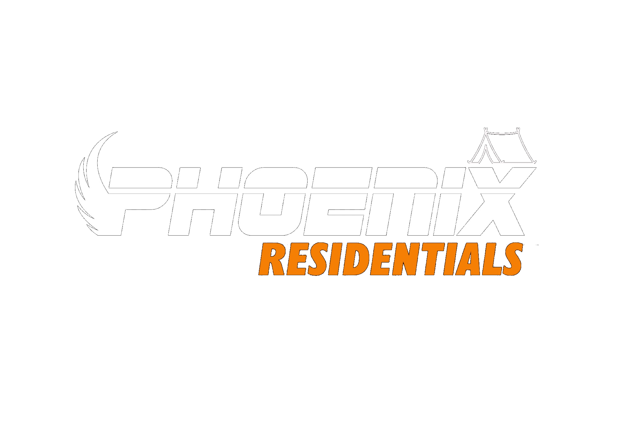 Logo for Phoenix Residentials with stylized text and a small tent graphic.