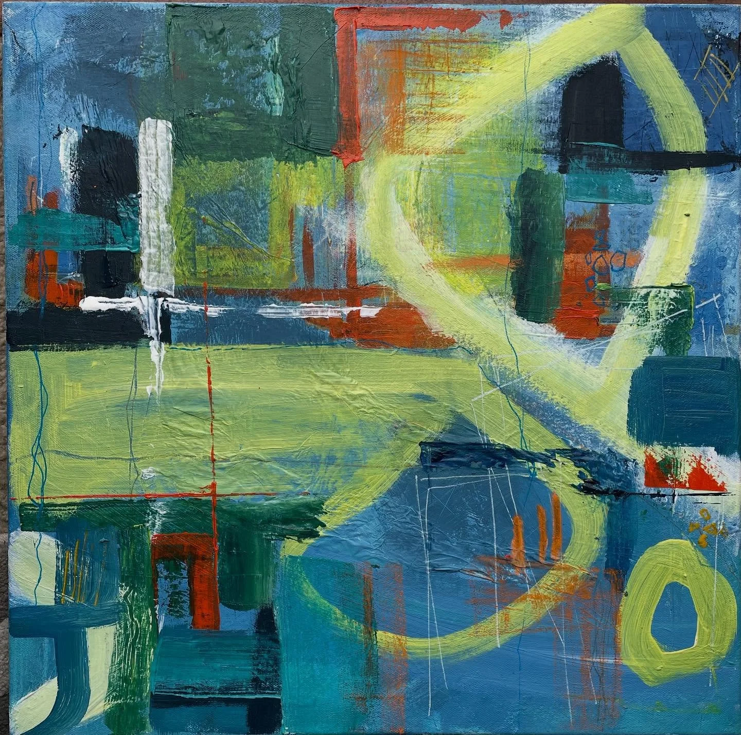 A 50x50 panel I&rsquo;ve been working on for some time and just wasn&rsquo;t going anywhere, so I decided to try some brighter, bolder colours that I wouldn&rsquo;t normally go for, and make some marks wouldn&rsquo;t normally go for. It&rsquo;s certa