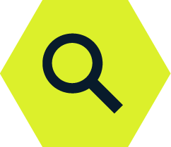 Icon for Market Research. Dark blue on bright green background.