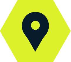 Icon for On-site projects. Dark blue on bright green background.