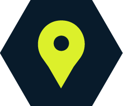 Icon for On-site projects. Bright green on dark blue background.