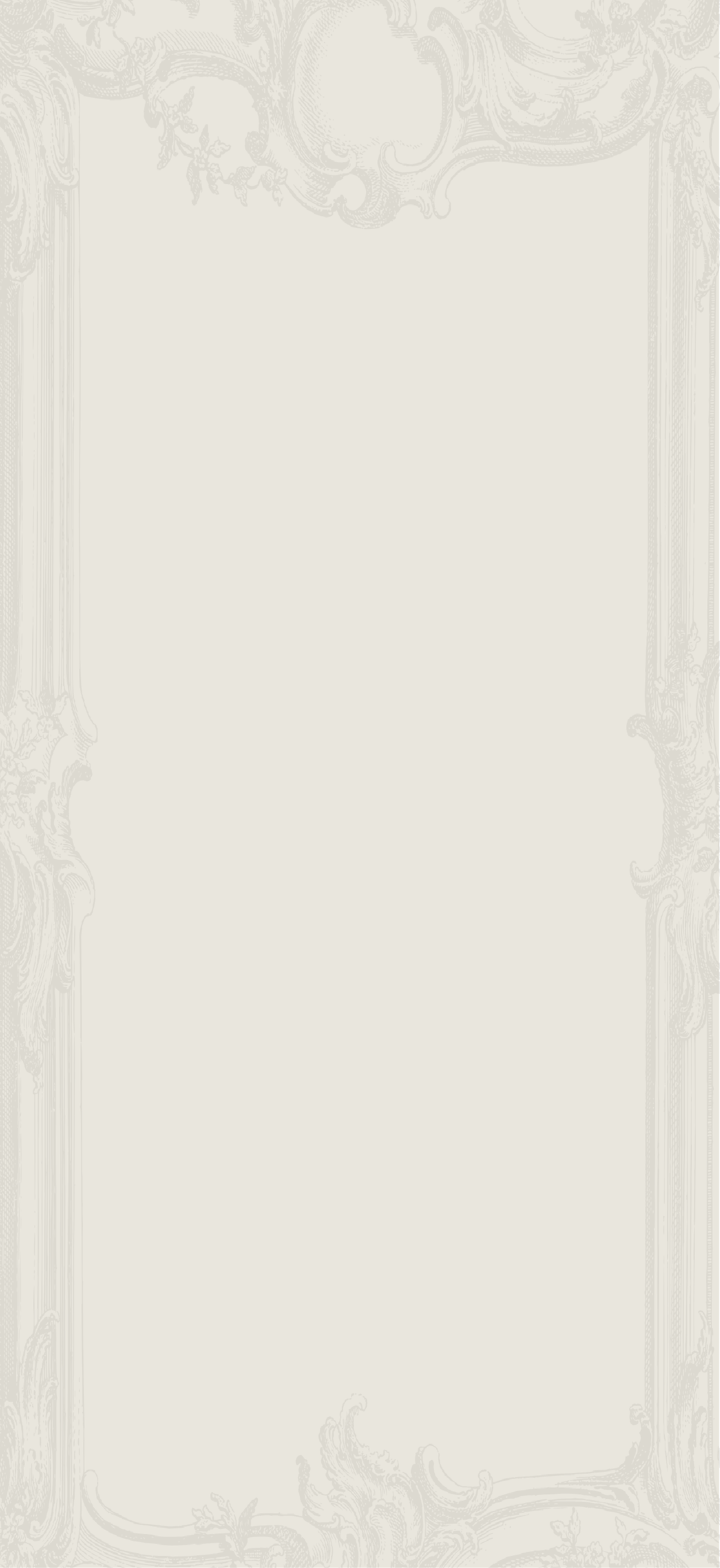 Fine dining inspired blank menu that has light beige background with ornate, decorative border details in a subtle, darker beige color, resembling an elegant, vintage frame.