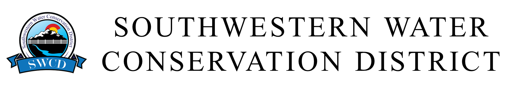 Southwestern Water Conservation District logo with a mountain, water, and sun graphic and SWCD text.