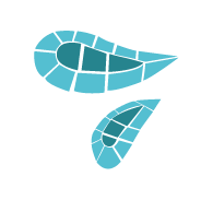 Two abstract blue water drops designed in a mosaic tile style.