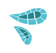 Two abstract blue water drops designed in a mosaic tile style.