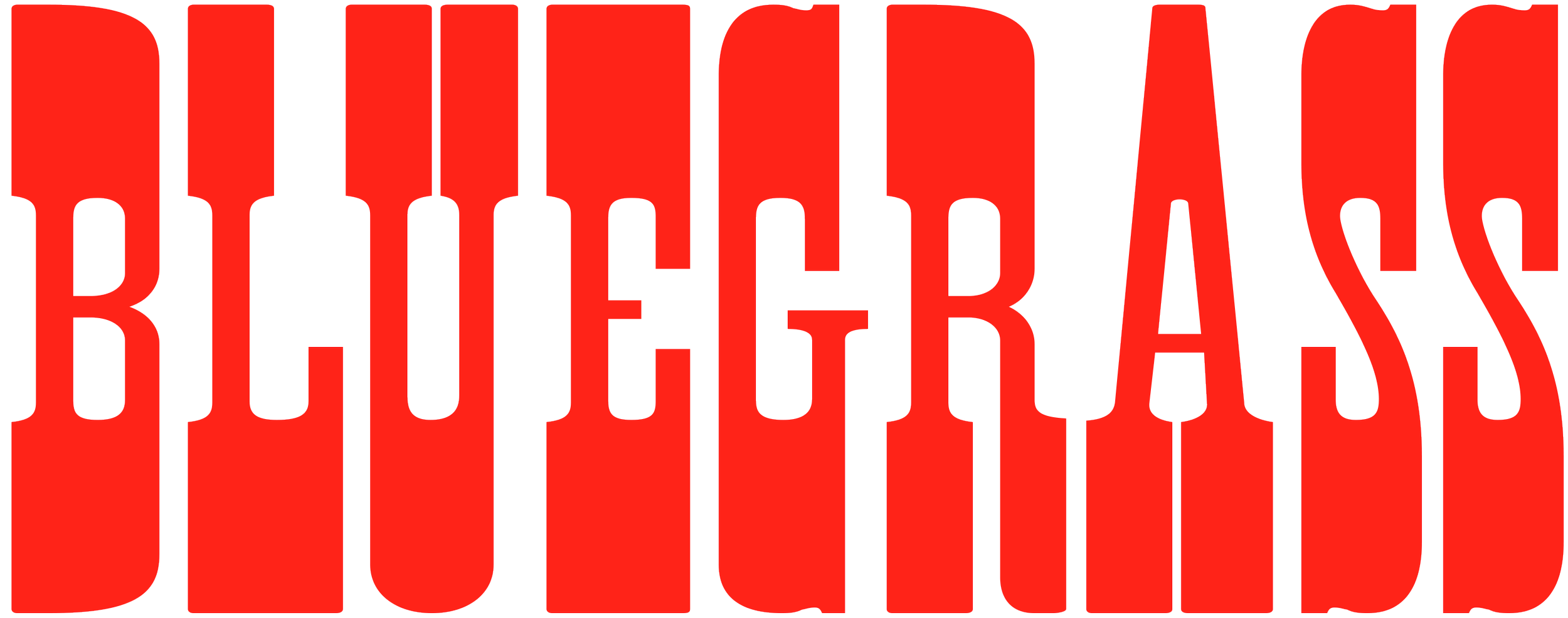 The word "BLUEGRASS" in large red capital letters with transparent background.